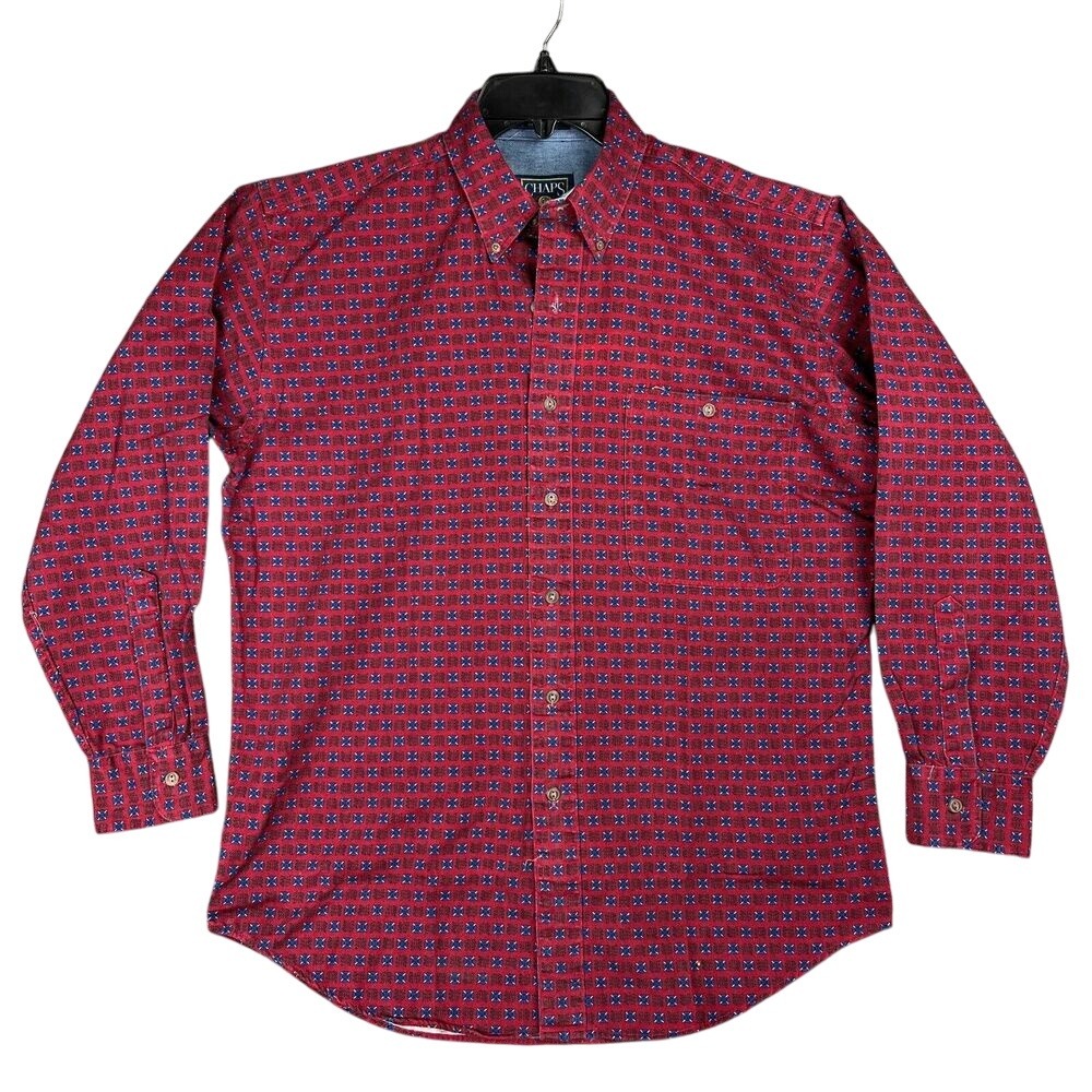 Vintage Mens M Chaps Ralph Lauren geo microprint shirt preppy classic Y2K‎ vibe